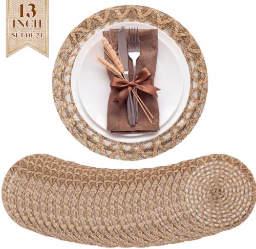 12 Pcs 15 Inch Round Burlap Placemat Boho Jute Woven Charger Bulk by Gandeer