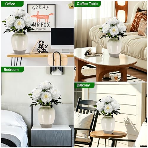 Fake Peony Plant 2FT Tall, Realistic Touch Leaves, Potted Peony Artificial Plants Indoor for Home Decor Small Office Home Living Room-White - Image 3
