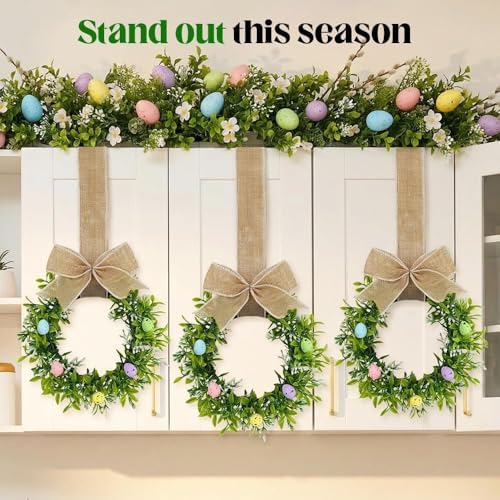 9'' Easter Wreaths for Front Door, 2026 Upgraded Small Easter Wreath, Easter Wreath for Kitchen Cabinets Window, Mini Spring Artificial Spring -Green Decor for Home, Farmhouse (3PCS) - Image 6