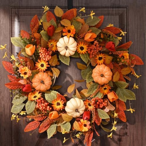 Waipfaru 22" Fall Wreaths for Front Door Outside, Fall Decorations for Home by Waipfaru