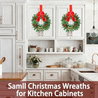 15 Inch Christmas Wreath Decorations,Set of 3 Mini Kitchen Cabinet Christmas Wreaths with Red Bows&Pine Cones& Berries,Includes Hooks & Storage Bag for Front Door, Windows, Fireplace (Indoor/Outdoor) - Image 7