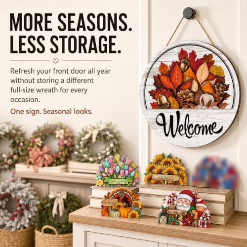Interchangeable Welcome Sign for Front Door, 12" Wood Seasonal Door Decor - Image 2