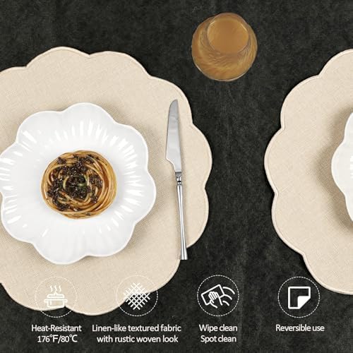 AHHFSMEI Round Faux Linen Placemats Set of 8 Heat Resistant Non-Slip Stain Proof Table Mats for Kitchen Dining Elegant Decor Place Mats (Beige,8) - Image 3