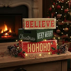 3 Pcs Vintage Wooden Box with Words Hohoho Merry Christmas Believe - Image 5