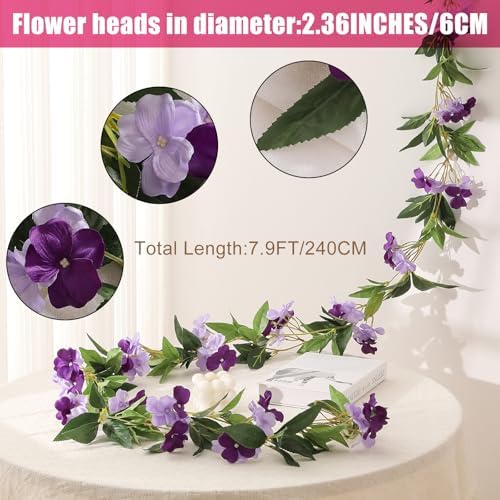 Floweroyal 4 Pack Artificial Flower Garlands 15.8FT Fake Impatiens Vines Silk Flowers Hanging Impatien Ivy for Wedding Arch Party Home Garden Wall Decor (Purple) - Image 2