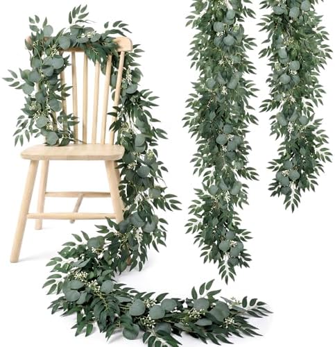 Suncalla 2 Pcs 10 Feet Fake Greenery Garlands Artificial Silver Dollar Eucalyptus Garland in Grey Green and Willow Twigs Garland Intertwined Together for Wedding Arch Doorways Table Decor by Unknown