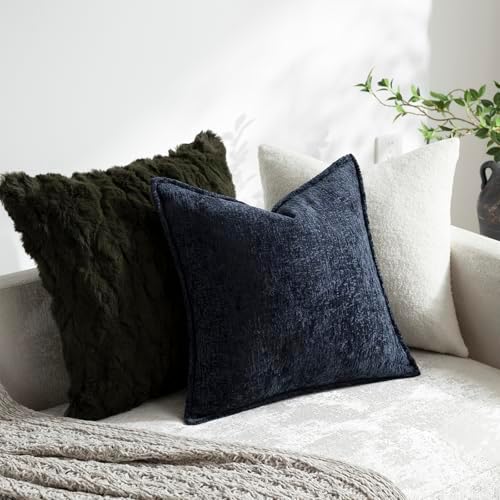 DEZENE Pack of 2 Navy Euro Shams Pillow Covers 26x26 Cozy Soft Chenille Decorative Throw Pillow Covers Accent Vintage Square Couch Pillow Covers for Home Decor Bed Sofa Living Room - Image 4