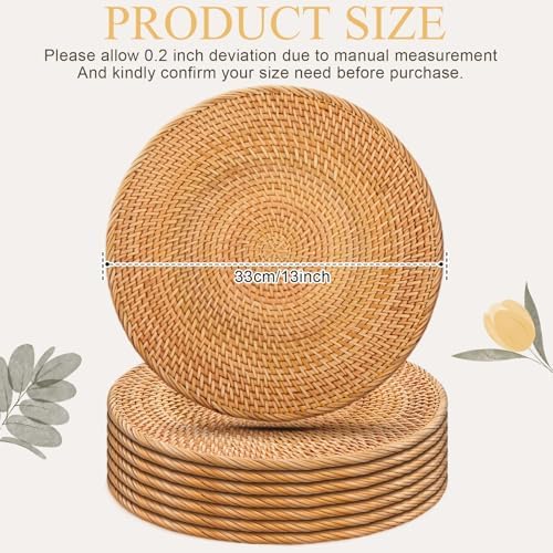 8 Pack 13'' Autumn Rattan Placemats Brown Round Natural Rattan Placemats Heat Resistant Boho Farmhouse Hand Woven Plates Chargers for Dinner Plates Home Wedding Table Mats Decorations - Image 2