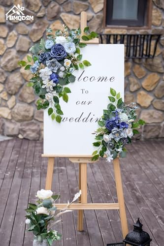 Wedding Welcome Signs Floral(Pack of 2)，Wedding Arch Flowers for Wedding Decorations and Reception Backdrop Decoration (Blue) - Image 2