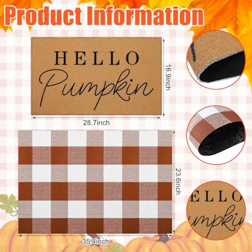 Tinideya 2 Pcs Fall Hello Pumpink Doormat Set for Front Porch Decor - Image 2
