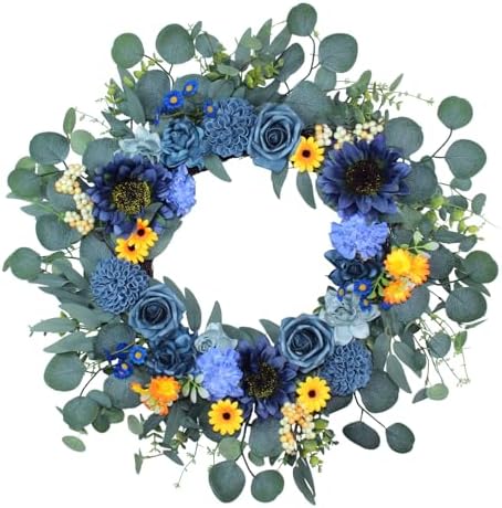 22'' Autumn Wreath for Front Door Decor,Sunflowers with Berry Accents by Unknown