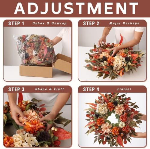 24"Artificial Silk Hydrangea Flower Dahlia Fall Wreath for Front Door Decor - Image 5