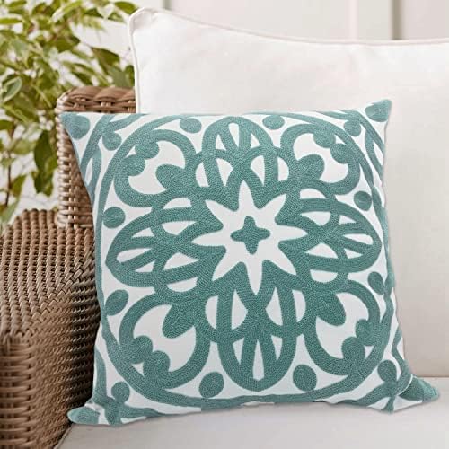 Alysheer Embroidered Decorative Throw Pillow Cover 20"x 20", 1pc Aqua Blue - Image 5