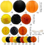 WOLHOWLTD ConstructionTheme Paper Decoration Set - 33 Pcs Paper Lanterns, Pompoms, Honeycomb for Construction Theme, Baby Shower, Rainbow Birthday Party Home Decoration(Yellow Black Orange) - Image 2