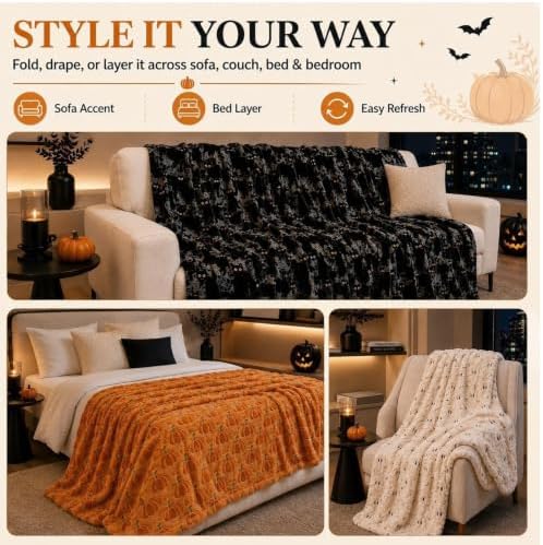 Halloween Throw Blanket Decorative Pattern for Sofa and Bedroom Fall Decor - Image 3