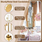 6PCS 5 Arm Gold Candle Holders for Wedding Table Centerpieces,39.37'' Tall - Image 3