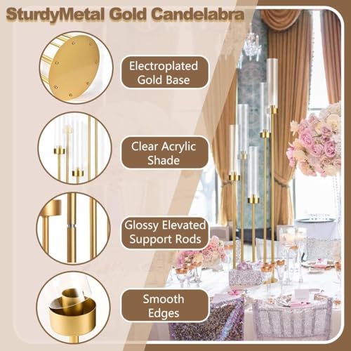 10PCS Gold Floor Candelabra,5 Arms Metal Candle Holder with Acrylic Shade - Image 4