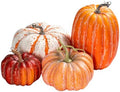4 PCS Assorted Sizes Rustic Fall Artificial Pumpkins, Realistic Faux Pumpkins with Vintage Orange White Red Finishes, for Fall Halloween Thanksgiving Holiday Home Mantel Tabletop Decorations by Keeplush