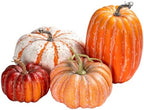 4 PCS Assorted Sizes Rustic Fall Artificial Pumpkins, Realistic Faux Pumpkins with Vintage Orange White Red Finishes, for Fall Halloween Thanksgiving Holiday Home Mantel Tabletop Decorations by Keeplush