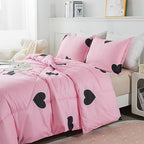 Caressma Pink Comforter Set King Size Black Heart Set 3pcs with Pillowsham - Image 6