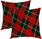 Batmerry Plaid Red Black Throw Pillow Covers, Retro Green Red Scottish Plaid Tartan Pattern Decorative Pillow Covers Digital Printing Blended for Couch Sofa Bed Invisible Zipper 24X24 in(Set of 2) by Batmerry
