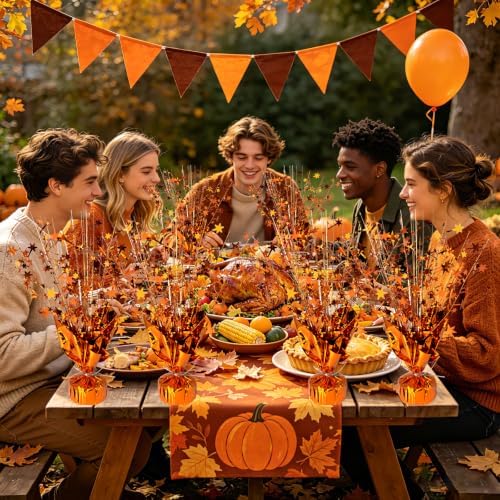 FUBININA 6 Pack Fall Table Centerpiece Autumn Party Decoration Metallic Gleam Foil Spray Star Centerpiece Glitter Decor for Thanksgiving Harvest Seasonal Event Halloween Holiday,Orange - Image 3