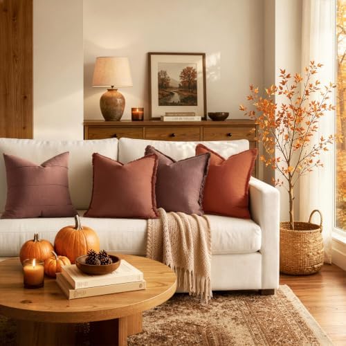 MIULEE Linen Decorative Fall Euro Throw Pillow Covers Burnt Orange 22x22 - Image 3