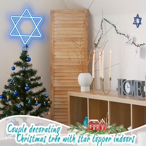 16.3 Inches Star of David Hanukkah Tree Topper Hanukkah Decorations Christmas Star Tree Topper Blue Lights USB Power Supply Suitable for Diwali Birthdays Weddings Parties Christmas Tree - Image 3