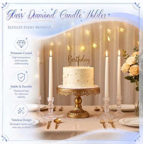 Sieral 24 Pcs Clear Taper Candle Holders 4'' Tall Candlestick Glass Holders Bulk Decorative Striped Design Stand Wedding Stick Holder for Anniversary Party Dining Table Festival Decor - Image 4
