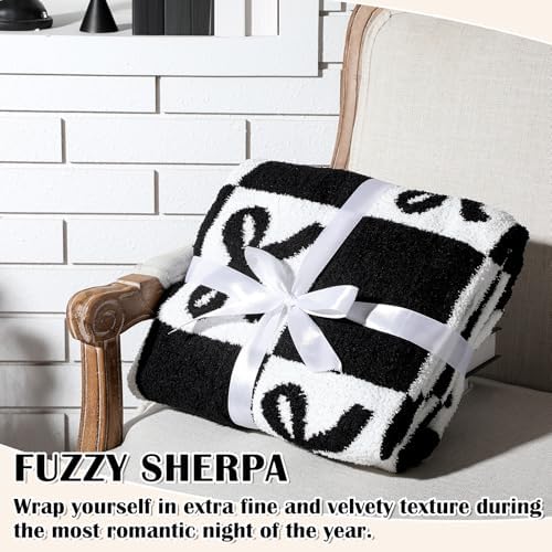 Buryeah Bow Knit Throw Blanket, Black and White, 50 x 60 Inch - Image 5