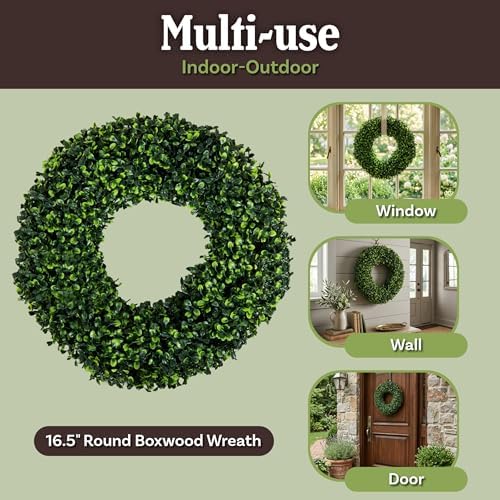 Pure Garden 16.5-Inch Boxwood Wreath Set of 2 - Round UV Resistant Artificial Spring, Winter, Fall, or Summer Wreath - Indoor/Outdoor Summer Wreaths for Front Door - Image 5