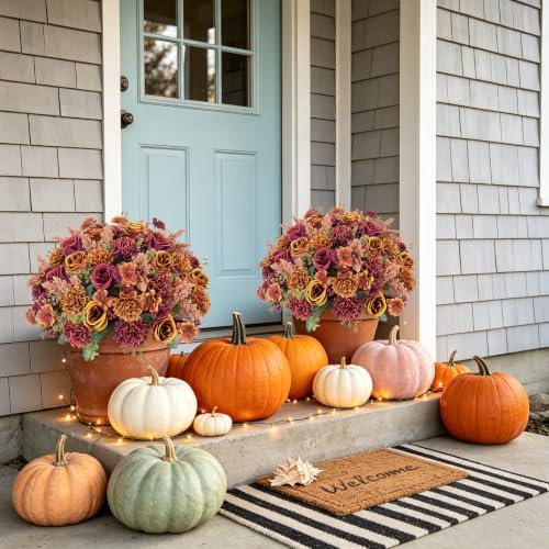 GTIDEA Fall Hanging Baskets 16 Pcs Artficial Fall Flowers for Outdoors - Image 5