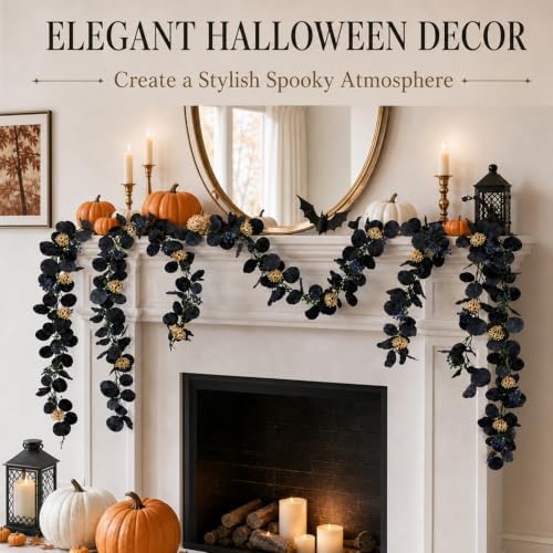 4 Pcs 6Ft Artificial Eucalyptus Garland, Faux Eucalyptus Plants Black Leaves Fake Vines for Halloween Table Home Wedding Mantle Party Indoor Outdoor Decor - Image 6