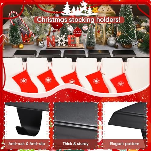 Christmas Stocking Holders for Mantle, Weighted Stocking Hangers, Christmas Stocking Hooks for Tables Window Fireplace Mantle Decoration(Black,8PCS) - Image 5