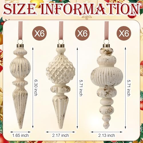 Yunlly 18 Pcs Neutral Christmas Ornaments Ivory Xmas Tree Decor - Image 3