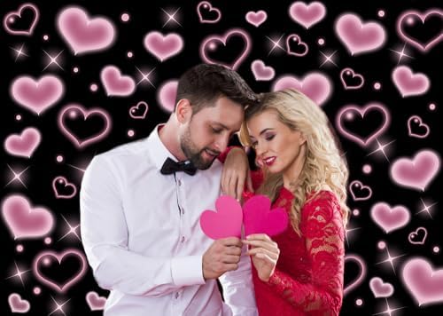 10x8FT Valentine's Day Backdrop Black and Pink Heart Photo Backdrop 90s Background Sweet Women Men Happy Birthday Party Photography Background Studio Props - Image 2