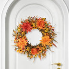 J'FLORU 22 Inch Artificial Fall Wreath Autumn Wreaths for Front Door Thanksgiving Wreath with Peony Dahlia Daisy Flowers for Thanksgiving Day Harvest Festival Wall Porch Indoor Outdoor - Image 5