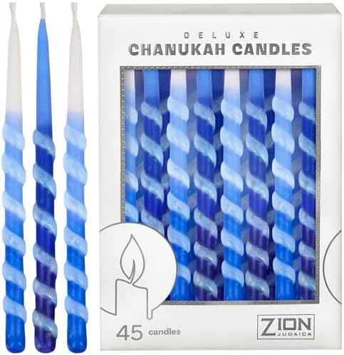 Dripless Hanukkah Candles Set - 45 Multi Tone Blue and White Ombre Spiral Candle Includes a DIY Dreidel, Prayer Card - Standard Size Menorah Candles Enough for Eight Nights of Chanukah By Zion Judaica - Image 2