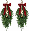 Christmas Teardrop Swag, Christmas Pine Needles Front Door Wreath,Bow Bells by CRCZK