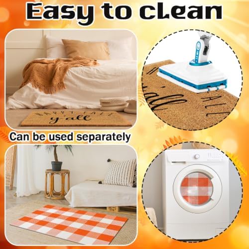 Moucuny 2 Pcs Fall Coir Doormat Outdoor, Happy Fall Yall, Non Slip Backing - Image 5