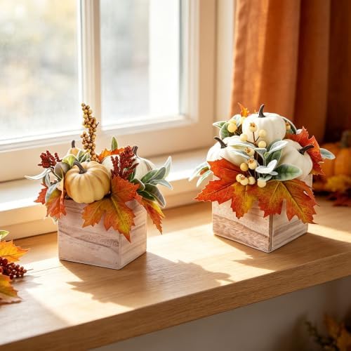 winemana Fall Decorations Artificial Pumpkin Gourd Berries Leaves, 2 Pack - Image 4