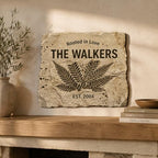 Personalized Family Name Sign, Custom Faux Fossil Stone Wall Decor, "Rooted in Love" Botanical Fern Plaque, Flat MDF Board with Realistic 3D Print (Not Real Rock), Earthy Rustic Home Art - Image 2