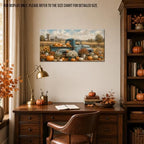 WAXWHELK Truck Fall Canvas Wall Art, Rustic Farmhouse Painting Pictures Autumn Thanksgiving Artwork, Vintage Blue Farm Fresh Truck Pumpkins and Flowers Home Decor for Living Room (12"x24") - Image 4
