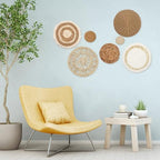 CODOHI Set of 7 Boho Wall Baskets, Wall Hanging Rattan Decor, Flat Round Woven Water Hyacinth Corn Husk Farmhouse Handmade Macrame Hanging Woven Baskets for Living Room Bedroom Dining Room Office - Image 4