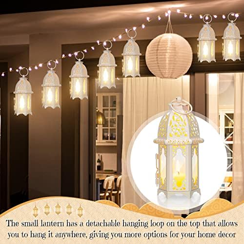 Potchen 12 Pcs Moroccan Lanterns White Candle Lantern Holders, 2.7" x 6.3" - Image 3