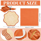 8 Set Boho Placemats with Table Runner, Scalloped Woven, Orange - Image 2