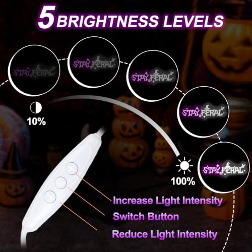 Stay Feral Neon Sign, Witch Hat Skull Halloween LED Wall Light 16x5.9 Inch - Image 3