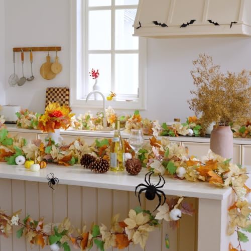 CQURE 6 Pack Fall Leaf Garland with Lights,35.4Ft 120LED Battery Operated Maple Leaves String Lights, Fall Decorations Autumn Garland for Thanksgiving Halloween Harvest Home Party - Image 4