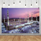 Leowefowa Mecca Mosque Backdrop 15x10ft Eid Mubarak Mosque Night View Photography Background Muslims Travel Historical Building Decorations Portraits Banner Photo Booth Props Vinyl - Image 5