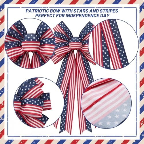 Sosation 4th of July Double-Sided Bow Door Decoration American Flag Patriotic Double-Sided Bows with Red White Blue Hanging Decor for 250th USA 4th of July Independence Day Memorial Day Decoration - Image 4